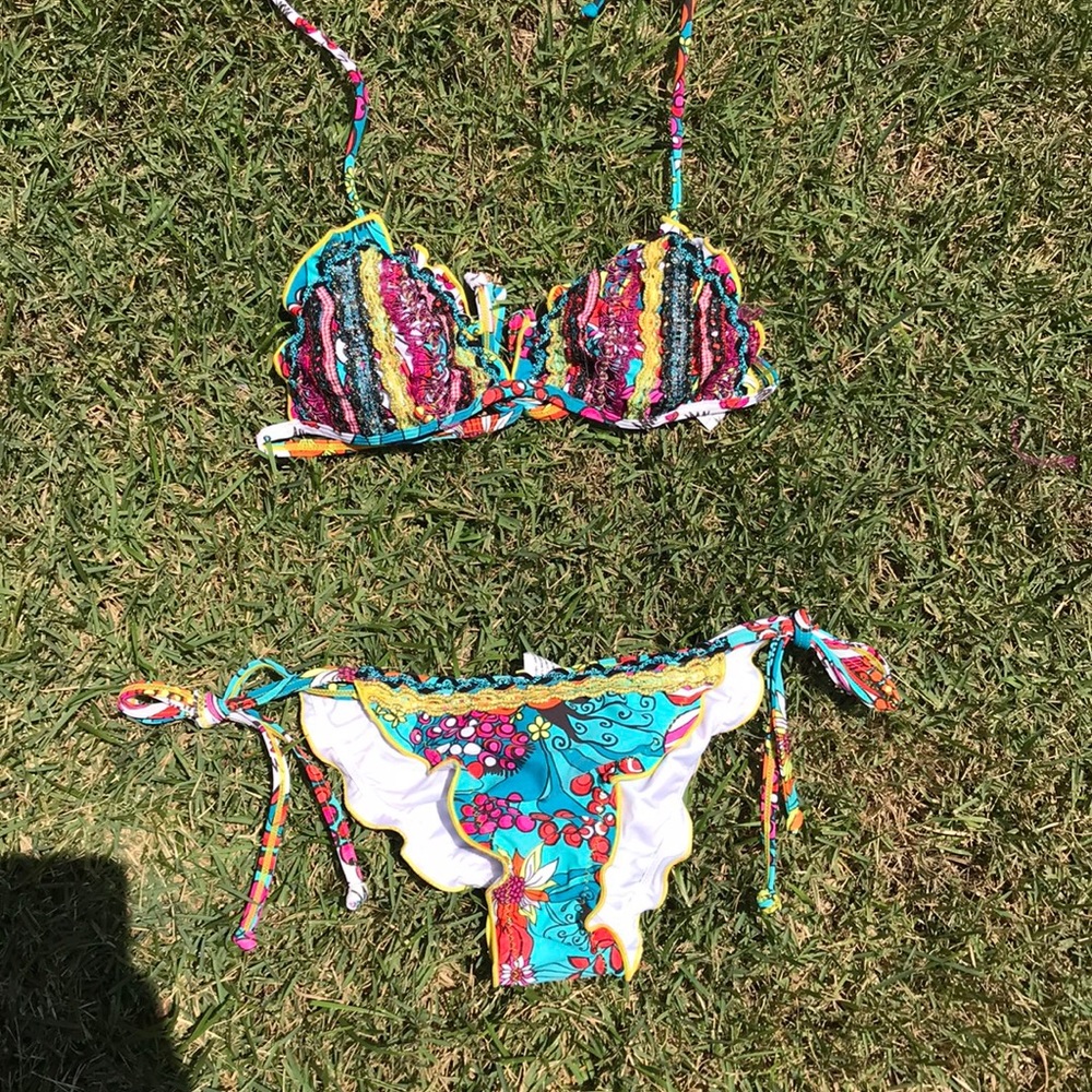 Triangle Top Bikini with Detailed Stitching on Top